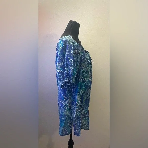 Lauren Ralph Lauren- Blue and Green Floral Blouse Size XL - Picture 3 of 7